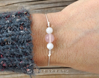 Rose Quartz + Moonstone + Clear Quartz | Love Meditation Bracelet, Minimalist Jewelry, Hypoallergenic, Yoga Bracelet, String Bracelet