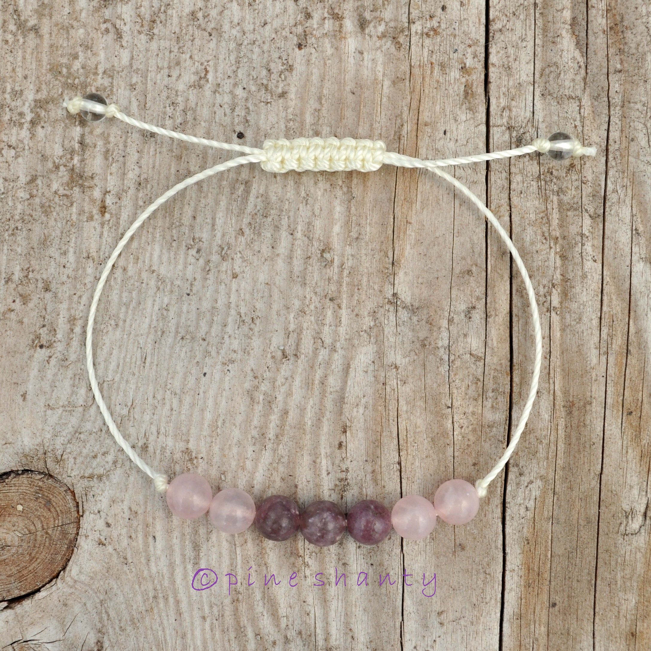 Emotional Healing and Stress Relief String Bracelet | Lepidolite + Ro…