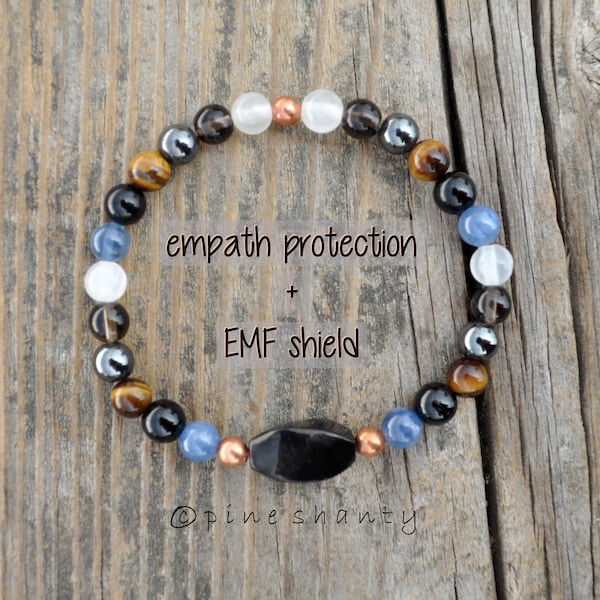 EMF Energy and Empath Protection Bracelet | Shungite + Kyanite + Black Tourmaline + Tiger Eye + Hematite + Smoky Quartz + Selenite + Copper