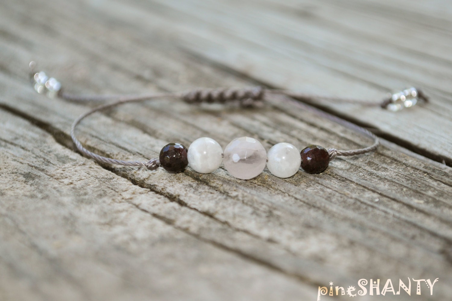 Rose Quartz + Moonstone + Garnet | Meditation Bracelet | Minimalist J…