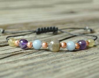 Anxiety Relief | Labradorite + Angelite + Amethyst + Rutilated Quartz + Copper | String Bracelet