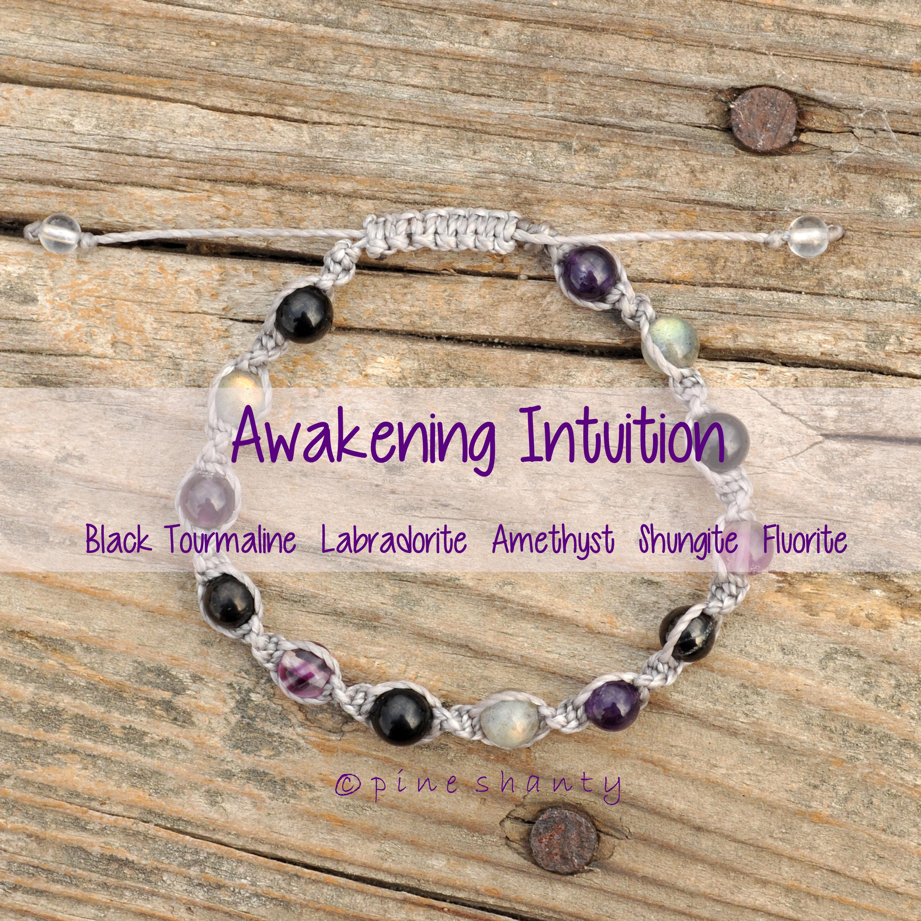 Empath Protection + Intuitive Awakening Crystal Macramé Bracelet | Black Tourmaline + Labradorite + Amethyst + Shungite + Fluorite