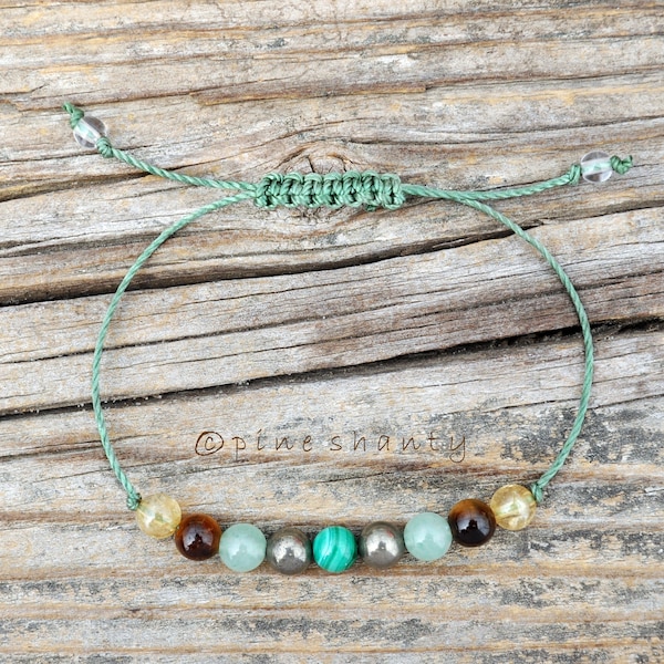 Money Maker Energy Bracelet | Malachite + Pyrite + Aventurine + Tiger Eye + Citrine | Manifestation + Abundance + Prosperity String Bracelet