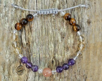 Positive Vibes + Release Fear | Sunstone + Amethyst + Citrine + Tiger Eye | Mental Clarity + Confidence | String Bracelet | Reiki Tool