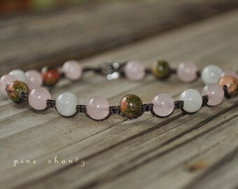 Childbirth Bracelet + TTC Pregnancy Bracelet | Rose Quartz + Unakite + Moonstone | Meditation Healing Bracelet | Beaded Bracelet |