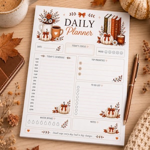 Agenda autunnale accogliente stampabile in formato A5 / Pacchetto agenda cottagecore di 20 pagine / Pianificazione giornaliera, budget, pasti, monitoraggio delle abitudini e cura di sé in formato PDF