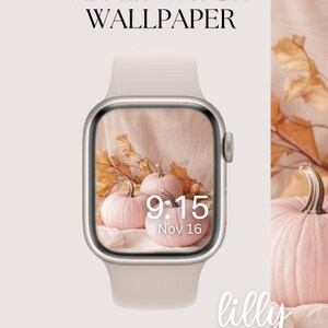 Quadrante Apple Watch zucca estetica, sfondo orologio autunno rosa, sfondo Apple Watch da donna, download immediato del quadrante orologio autunno accogliente