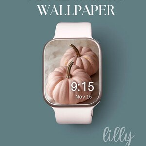 Quadrante Apple Watch zucca estetica, sfondo orologio autunno rosa, sfondo Apple Watch da donna, download immediato del quadrante orologio autunno accogliente