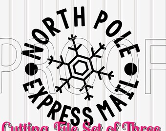 North Pole Mail Express Cut File Set of 3 Cut File Designs in SVG, PNG. Christmas present labels Christmas package stamp