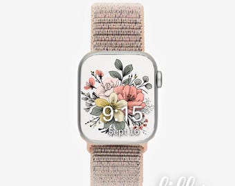 Floral Apple Watch Face , Watch Background, Womens Apple Watch Wallpaper, Pretty Apple Watch Face Download Neutral Blush Pink Aesthetic
