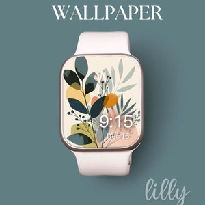 Fronte estetico floreale di Apple Watch, sfondo neutro dell'orologio Boho, sfondo di Apple Watch da donna, download istantaneo del quadrante floreale di Apple Watch
