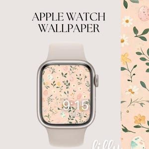 Quadrante Apple Watch color pesca primaverile, sfondo carino per orologio con uovo di Pasqua, sfondo per Apple Watch da donna, sfondo floreale per orologio per la primavera