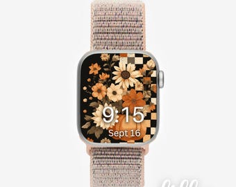 Fall Apple Watch Face, Smart Watch Background, Womens Apple Watch Wallpaper, Autumn Themed Smartwatch Face Instant Download, Pumpkin Floral