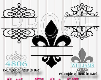 Fleur de lis SVG Files set of 3 cut files includes SVG PNG jpg. Silhouette Commercial Use ok! monogram svg fleur de lis svg flourish svg