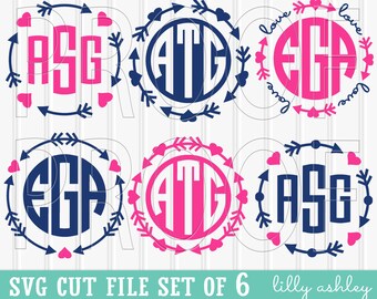 Monogram SVG Files Set of 6 cut files {SVG/PNG/jpg formats} Monogram Ready Commercial use ok! Arrow svg 4 monogram {no monograms included}