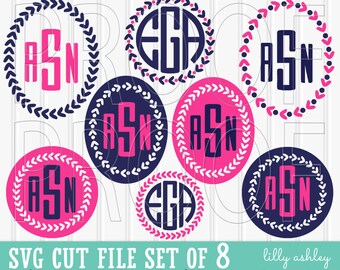 Monogram SVG Files Set of 8 cut files {SVG/PNG/jpg formats} Monogram Ready Commercial use ok! {no letters included}