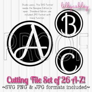 Letter SVG Set Includes A through Z! Cut Files Includes svg png jpg formats commercial use approved!! SVG Cut Files Circle Letter Monogram
