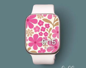 Apple Watch Face, Watch Background, Womens Apple Watch Wallpaper, Pretty Apple Watch Face Instant Download Pink Flowers Design, Smart Watch