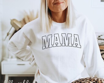 Mom Shirt SVG & PNG Design File- mama outline arched sweatshirt png trendy college collegiate letters style mom svg
