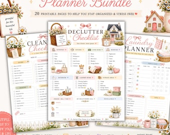The Organized Home Planner Pages Bundle | 20 Printable Home Organization Planning | Cleaning Weekly Reset, Meal Plan, Budget Tracker 8.5x11