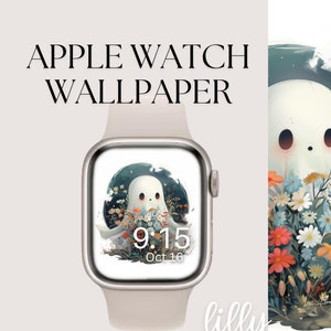 Simpatico quadrante dell'Apple Watch per Halloween, sfondo dell'orologio, sfondo dell'Apple Watch da donna, spettrale quadrante dell'Apple Watch fantasma con fiori di campo