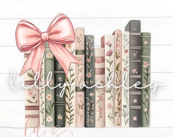 Descarga de diseño PNG de libros / Diseños de camisetas estilo coqueto / Libros con lazo PNG / Elementos para amantes de los libros Descarga instantánea