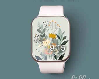 Aesthetic Floral Apple Watch Face, Boho Neutral Watch Background, Womens Apple Watch Wallpaper, Floral Smartwatch Accessory Download
