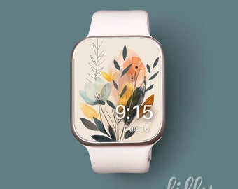 Aesthetic Floral Apple Watch Face, Boho Neutral Watch Background, Womens Apple Watch Wallpaper, Floral Apple Smartwatch Download