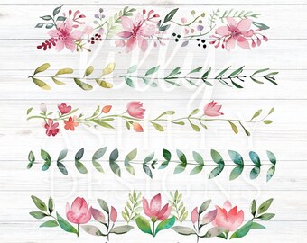Floral Borders Clipart Set, Botanical Elements, Floral Elements, Flower Elements Clip Art Set, Flower Borders Set Botanical Border Clip Art