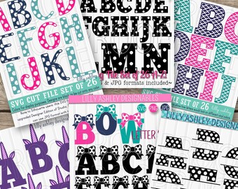 Monogram SVG Bundle of SIX cut sets of letters 25 dollar value! svg png jpg formats included. letter svg mermaid unicorn polkadots