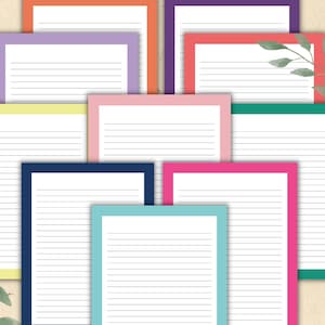 Linjerat papper Utskrivbara ramar 10-pack - JPG PNG - 8,5x11 Utskrivbart färgglatt enfärgat rampapper med ramar Brev med linjer