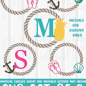 Beach SVG Files Set of 8 Designs-SVG | Beach-Themed PNG Bundle | Beach Lover Gift Designs | Nautical Monogram Frames for Customizing