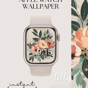 Fronte estetico floreale di Apple Watch, sfondo neutro dell'orologio Boho, sfondo di Apple Watch da donna, download istantaneo del quadrante floreale di Apple Watch