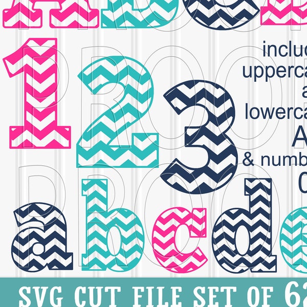 Chevron Alphabet Cut File set of 62 cut files-Upper/Lowercase/Numbers SVG/png/jpg letter svg monogram svg {colors for display only}