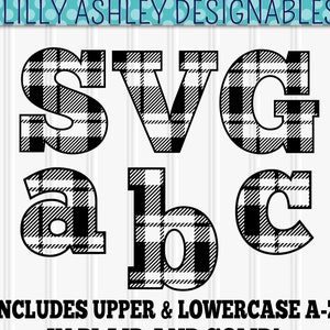 Plaid SVG Letter Cut File Set includes uppercase and lowercase Letters A-Z and solid letters for layering. svg png jpg formats buffalo plaid image 1