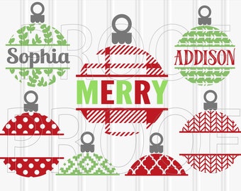 Ornament SVG Files Set of 7 blank center cut files svg/png formats  blank center for names/festive words christmas svg