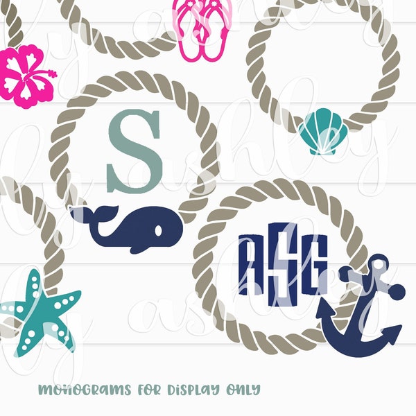 Beach Gift SVG Nautical SVG PNG Set of 6. Anchor svg Ocean beach lover frame svg summer svg ocean monogram beach svg anchor rope circle svg