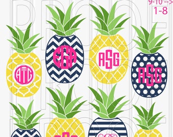 Pineapple SVG Files Set of 10 cut files SVG/png/jpg {colors/letters for display only} monogram svg summer svg silhouette