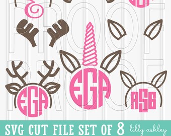 Monogram SVG Files Set of 8 cut files includes svg/png/jpg format {no letters/monograms included} unicorn monogram unicorn svg reindeer svg