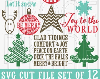 Christmas SVG Files Set of 12 svg Cut Files svg/png/jpg formats included. reindeer svg tree svg snowflake svg ornament svg holiday svg