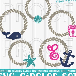 Beach Monogram SVG & PNG Files Set of 6 Nautical Monogram Frames for Summer to Personalize with Initial, Custom Name Frames
