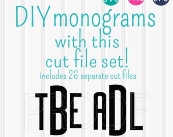 Monogram SVG File set of 26 cut files-Includes uppercase letters A-Z in 26 cut files! svg png jpg formats. letter svg set monogram set