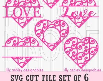 Heart SVG Files Set of 6 cut files includes svg/png/jpg formats! Commercial use approved monogram svg heart svg heart clipart elements