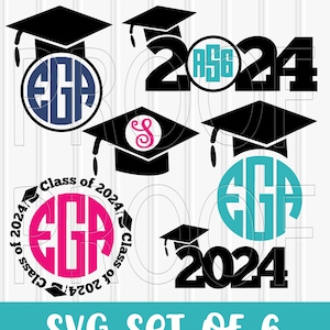 Graduation SVG Files Cut File Set of 6 cutting files SVG/JPG/png  custom class of 2024 grad designs, personalized name gifts