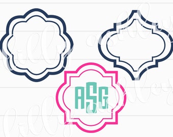Monogram SVG Files Set of 3 Shapes-SVG & PNG.  Commercial use approved.  Quatrefoil svg monogram frame moroccan svg monogram shapes svg