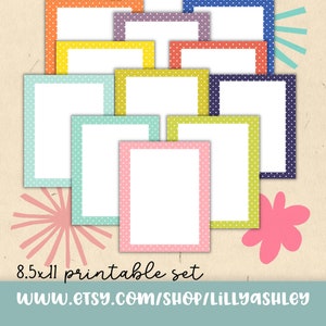Paquete de bordes imprimibles de papel con bordes de 24 colores: PDF y JPG 8.5x11 Bordes de página de papel de lunares coloridos imprimibles Bordes de aula Punto