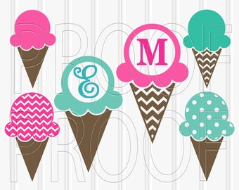 Summer SVG Files Set of 6 cut files svg png jpg formats ice cream cone svg summer svg silhouette {colors/letters for display only}