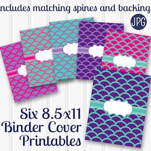 Binder Cover Printable Paper Mermaid Pattern Printable SET of 6-8.5x11 JPG Blank center (not editable) files for printing Covers Printables