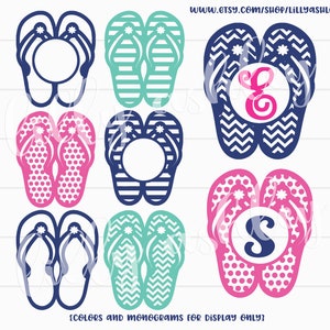 Flip Flop SVG & PNG Files Set - Beach Summer Monogram Frames for Personalizing Custom Gifts, Frames for Name or Initial for Beach Gifts