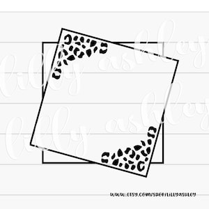 May include: A black and white leopard print design in the corners of a white square frame. The frame is outlined in black.